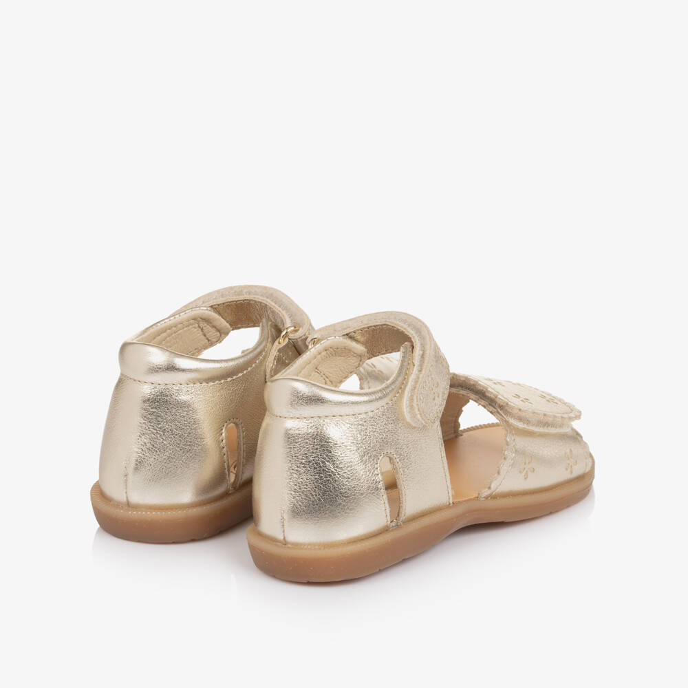 Naturino-Сандалии золотые кожаные с цветами для девочек | Childrensalon