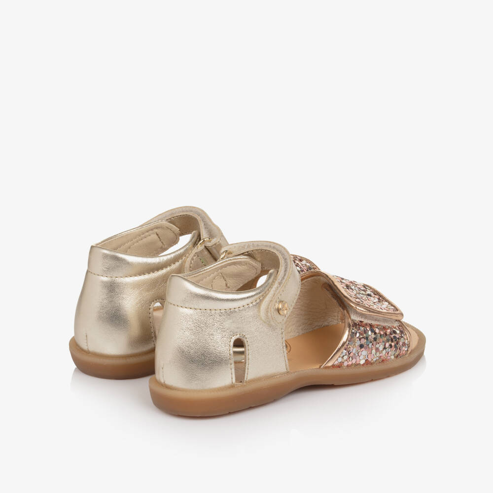 Naturino-Girls Gold Leather Sandals with Glitter Embellishment | Childrensalon