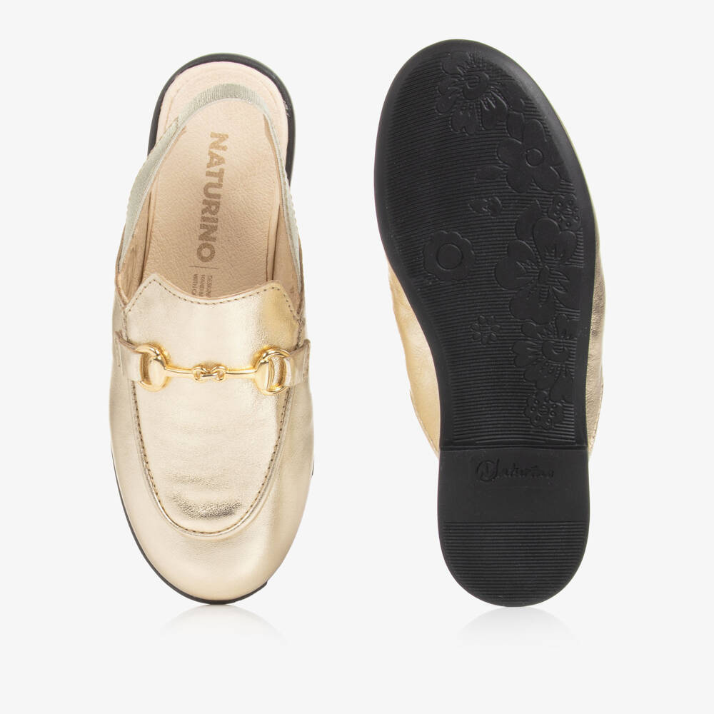 Naturino-Girls Gold Leather Slingback Loafers | Childrensalon