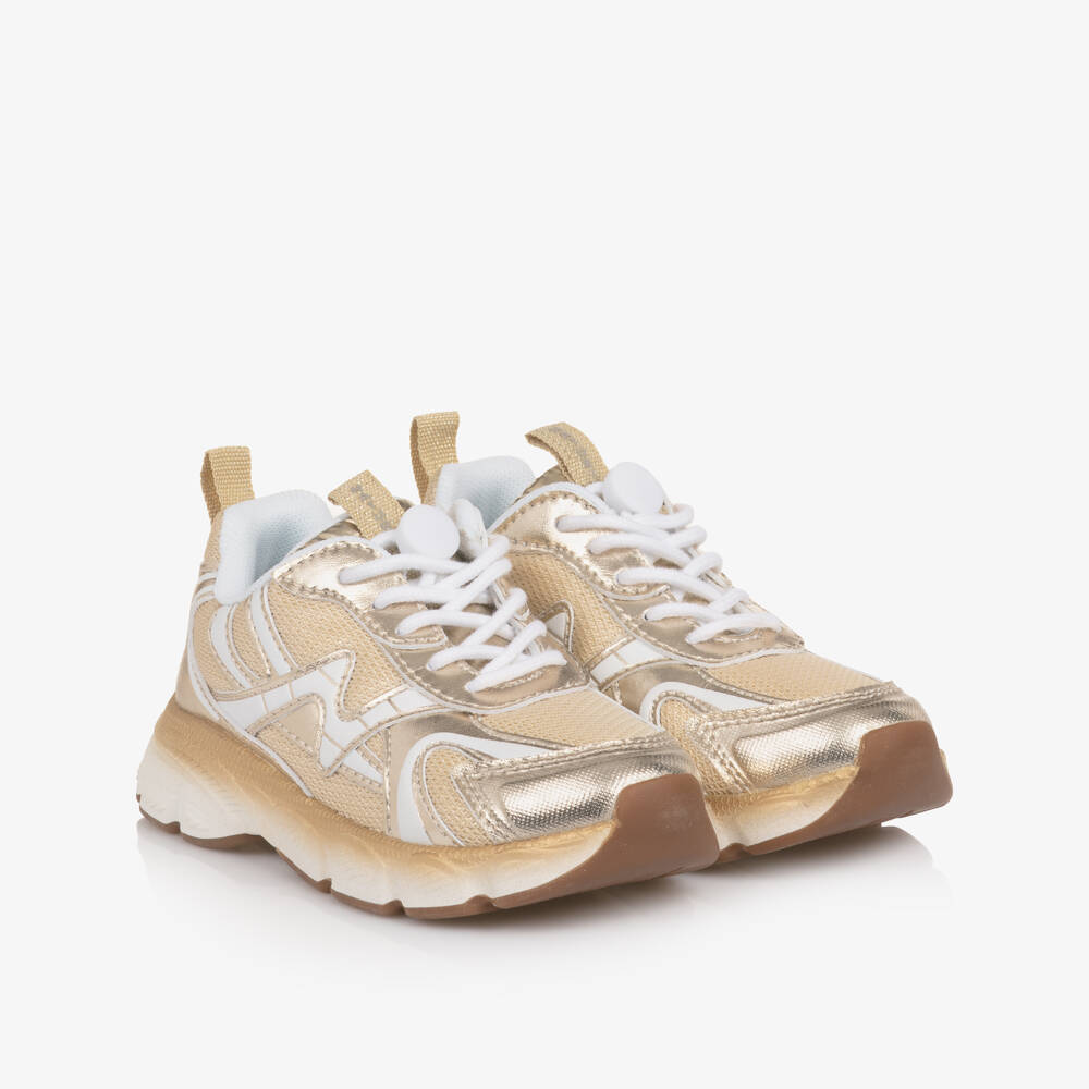 Naturino-Girls Gold & White Mesh Trainers | Childrensalon