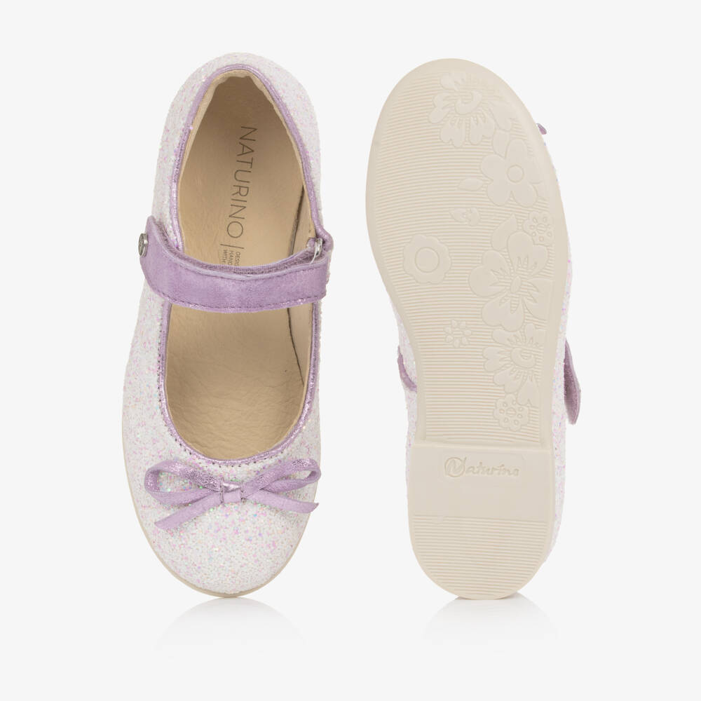 Naturino-Girls Ivory Glitter Leather Mary Jane Shoes | Childrensalon