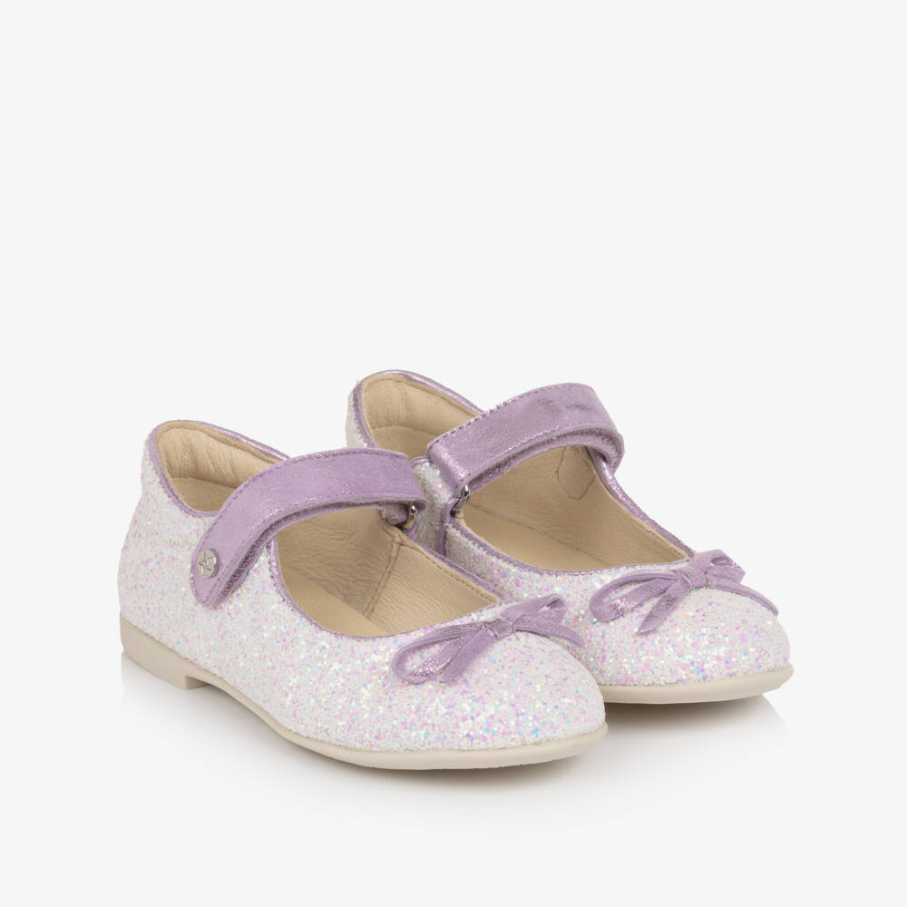 Naturino-Girls Ivory Glitter Leather Mary Jane Shoes | Childrensalon