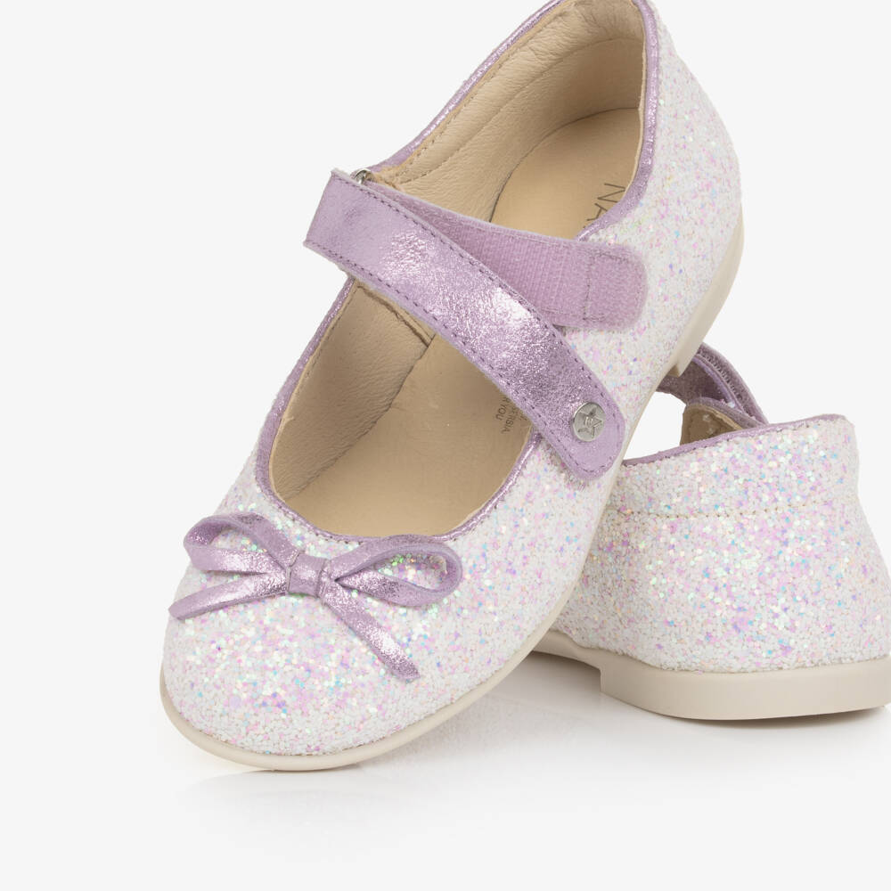Naturino-Girls Ivory Glitter Leather Mary Jane Shoes | Childrensalon