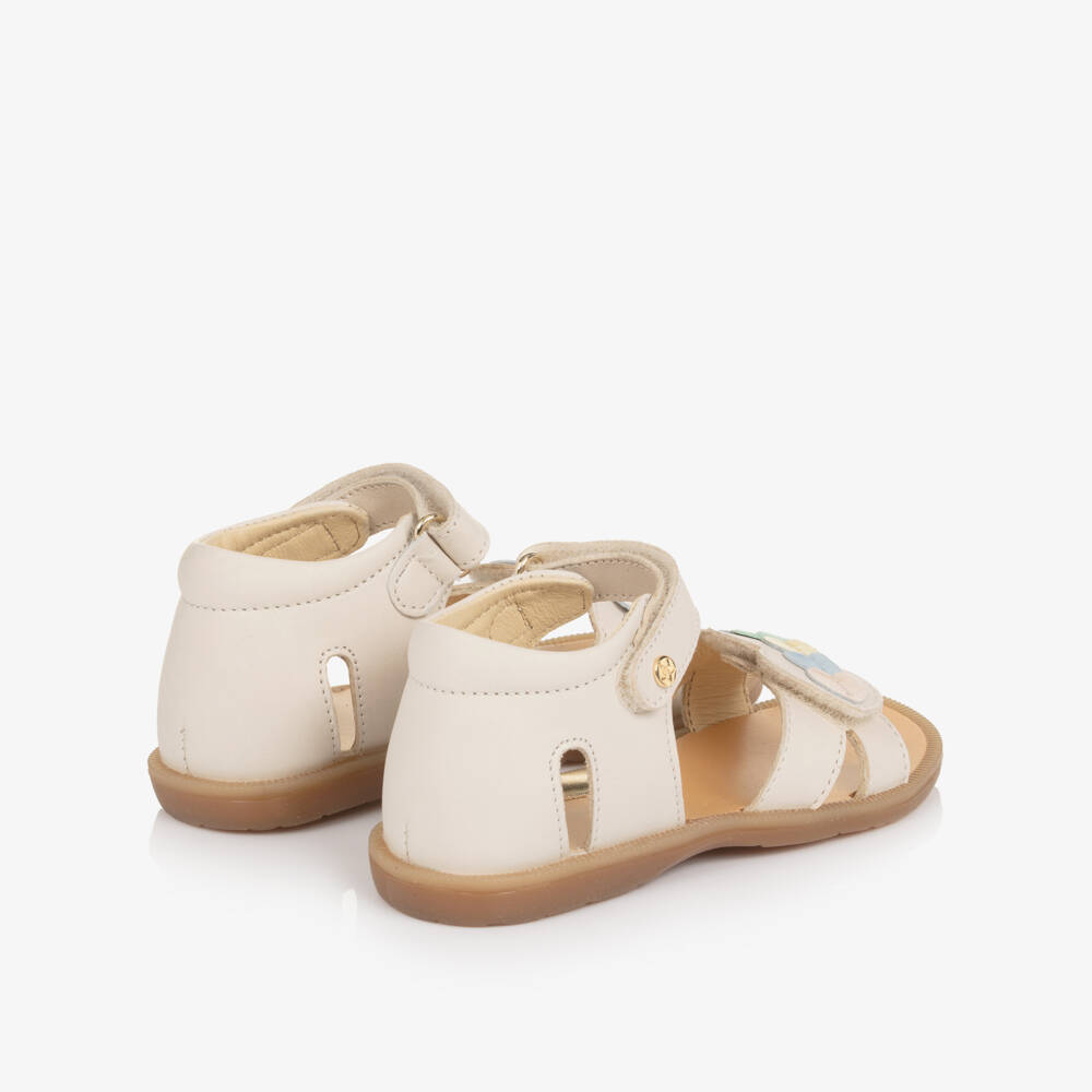 Naturino-Girls Ivory Leather Sandals with Heart Motifs | Childrensalon