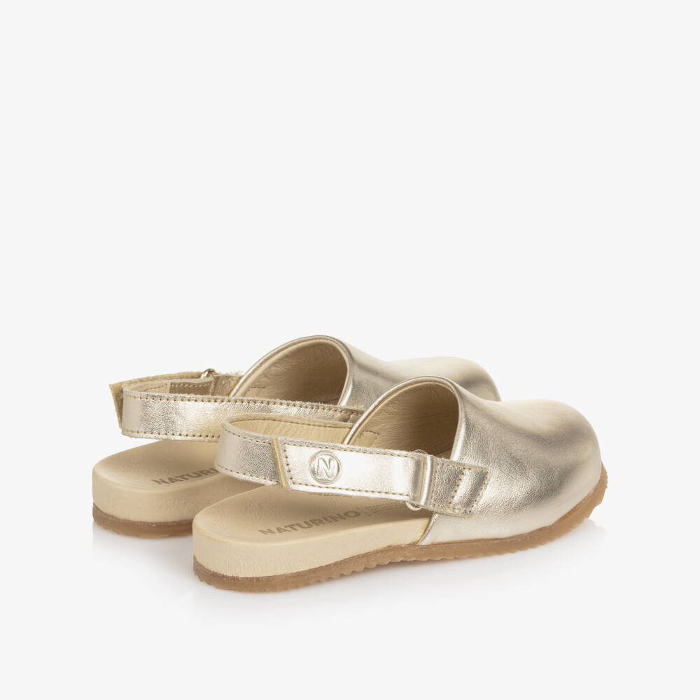 Naturino-Girls Metallic Gold Leather Clogs | Childrensalon