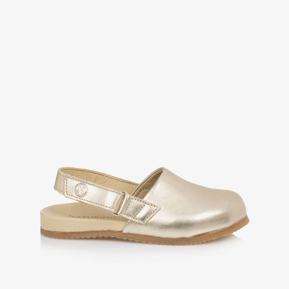 Naturino-Girls Metallic Gold Leather Clogs | Childrensalon