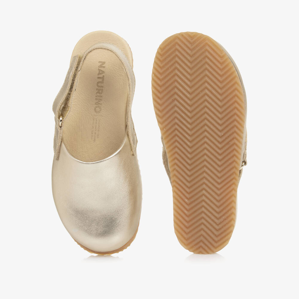 Naturino-Girls Metallic Gold Leather Clogs | Childrensalon