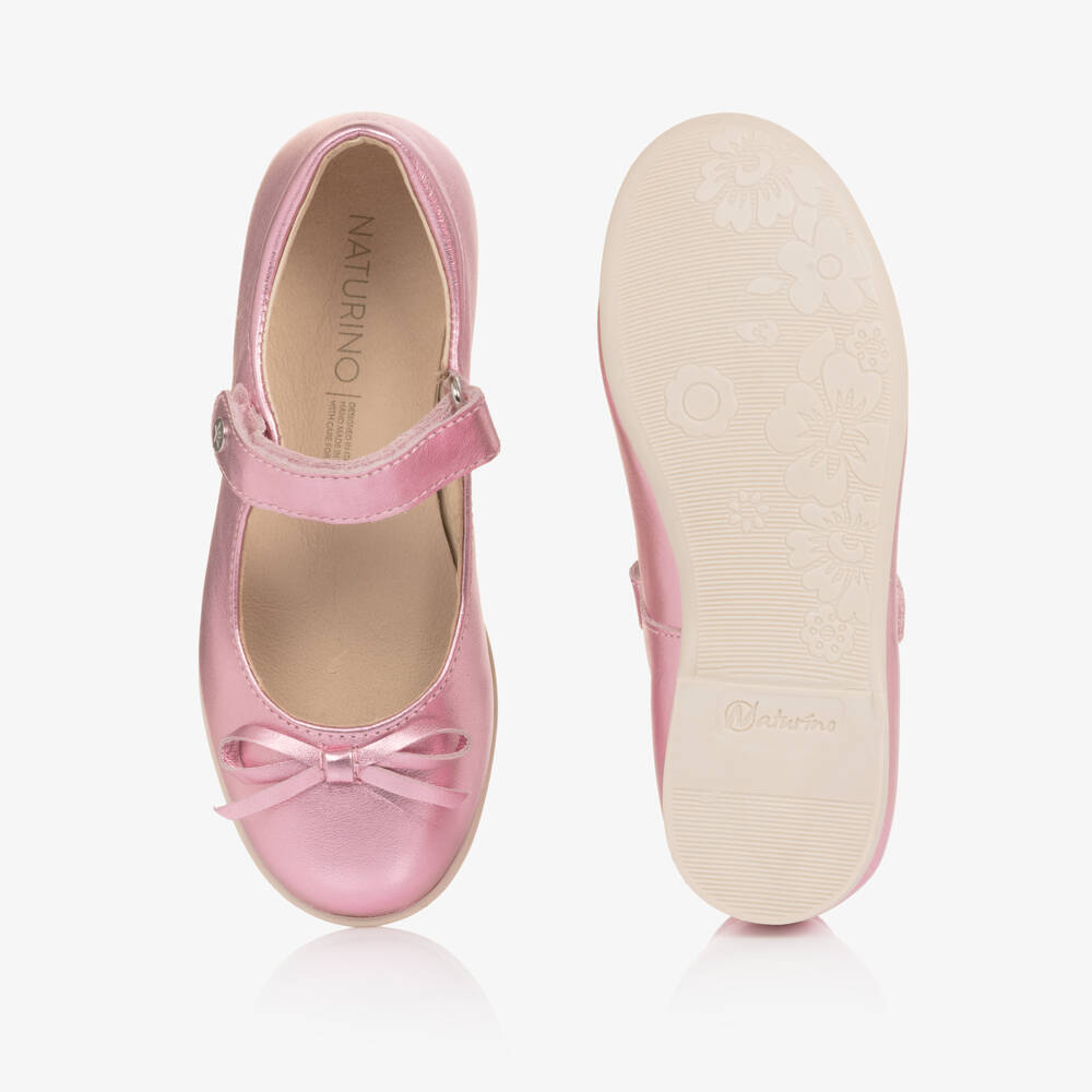 Naturino-Girls Metallic Pink Leather Bar Shoes | Childrensalon