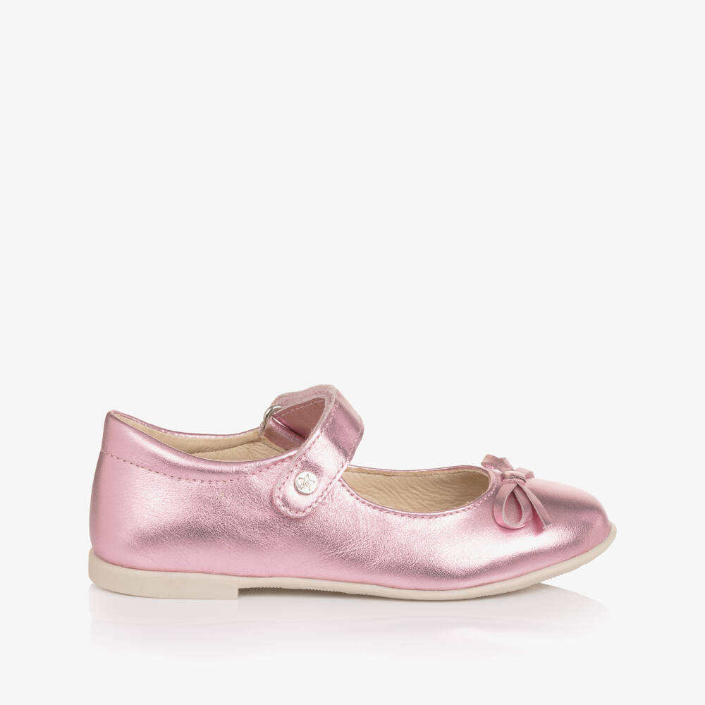 Naturino-Girls Metallic Pink Leather Bar Shoes | Childrensalon