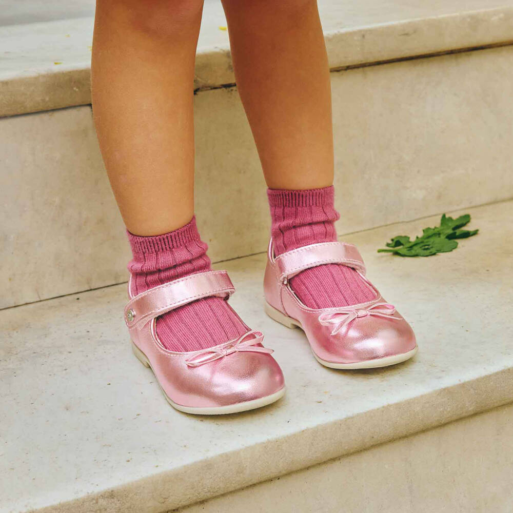 Naturino-Girls Metallic Pink Leather Bar Shoes | Childrensalon