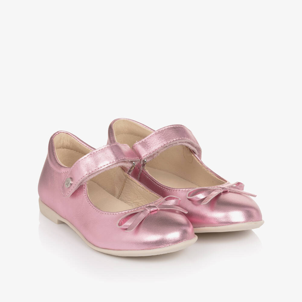 Naturino-Girls Metallic Pink Leather Bar Shoes | Childrensalon