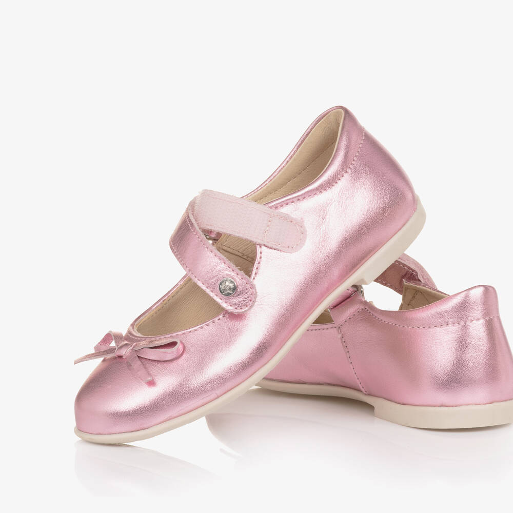 Naturino-Girls Metallic Pink Leather Bar Shoes | Childrensalon