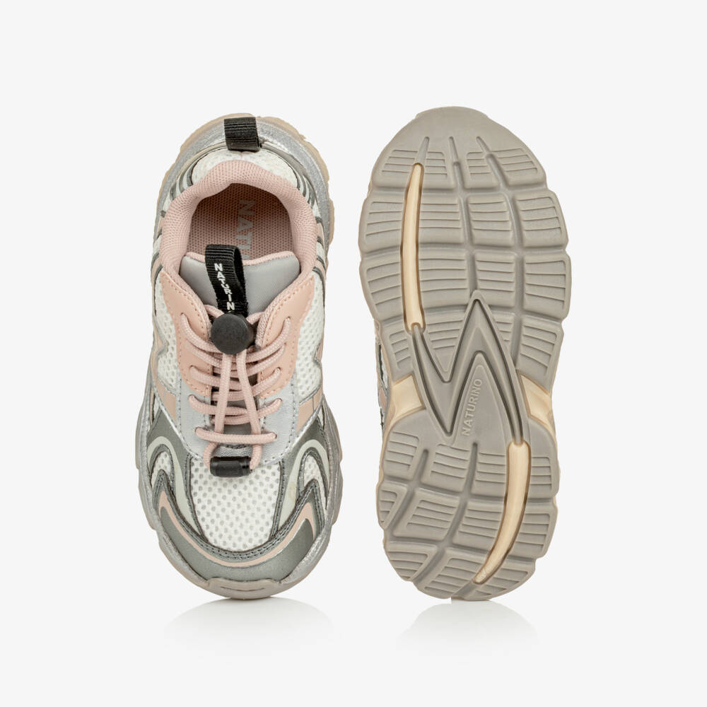 Naturino-Girls Metallic Silver & Pink Trainers with Toggle Laces | Childrensalon