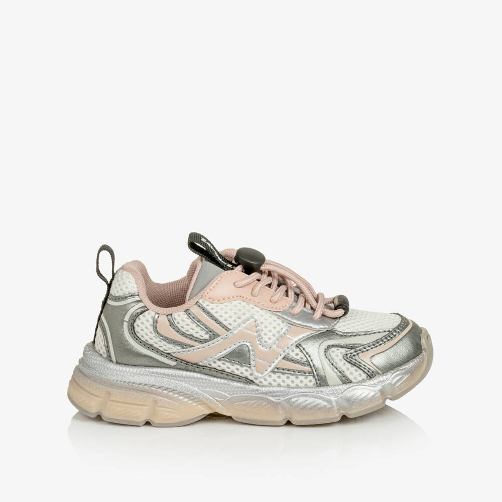 Naturino-Girls Metallic Silver & Pink Trainers with Toggle Laces | Childrensalon