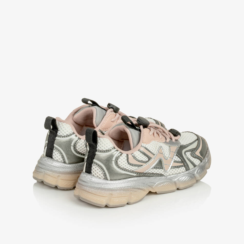 Naturino-Girls Metallic Silver & Pink Trainers with Toggle Laces | Childrensalon