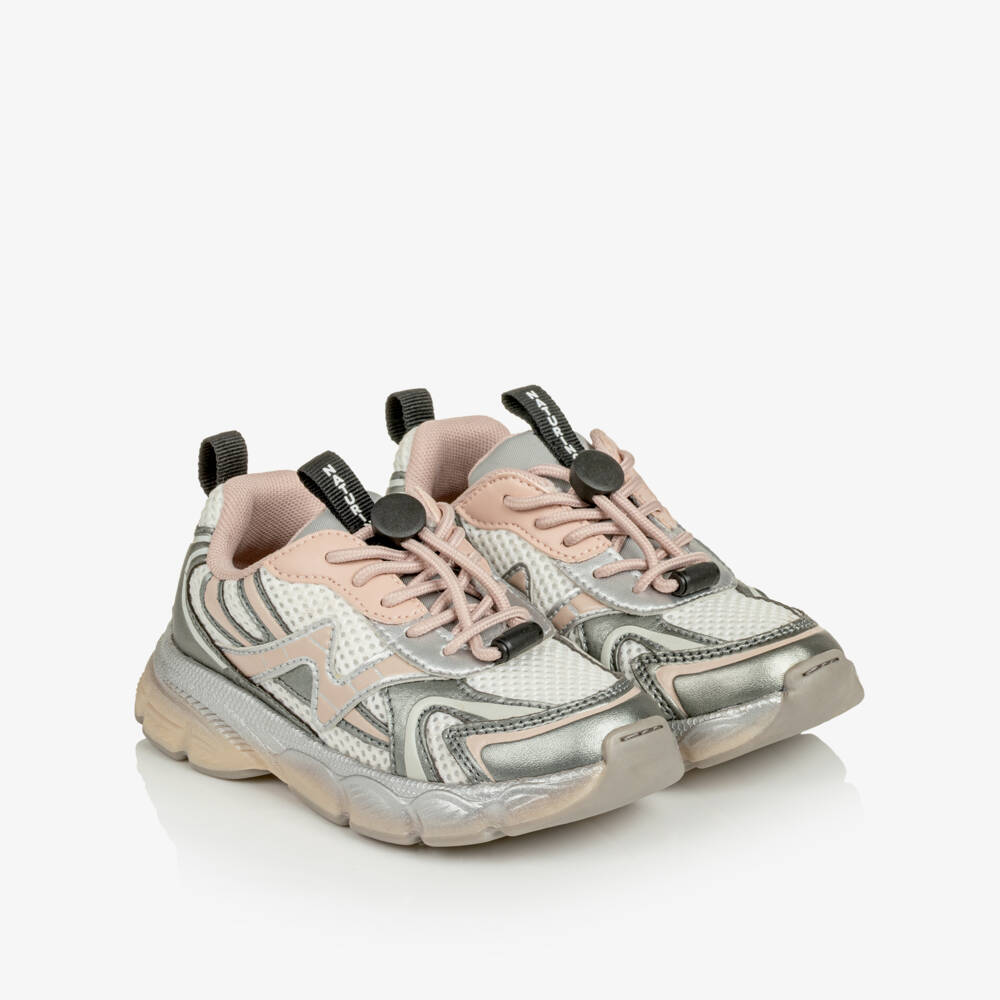Naturino-Girls Metallic Silver & Pink Trainers with Toggle Laces | Childrensalon