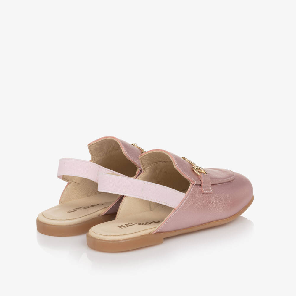 Naturino-Girls Pink Leather Slingback Loafers | Childrensalon