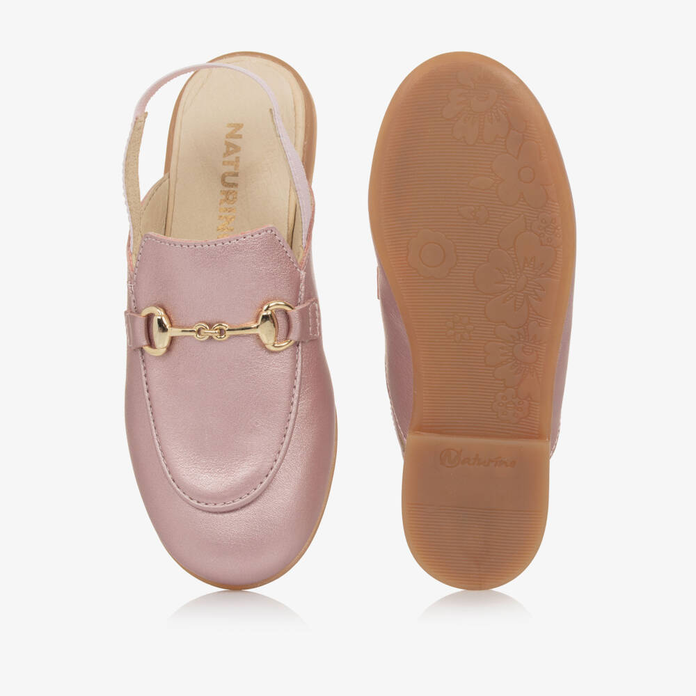 Naturino-Girls Pink Leather Slingback Loafers | Childrensalon