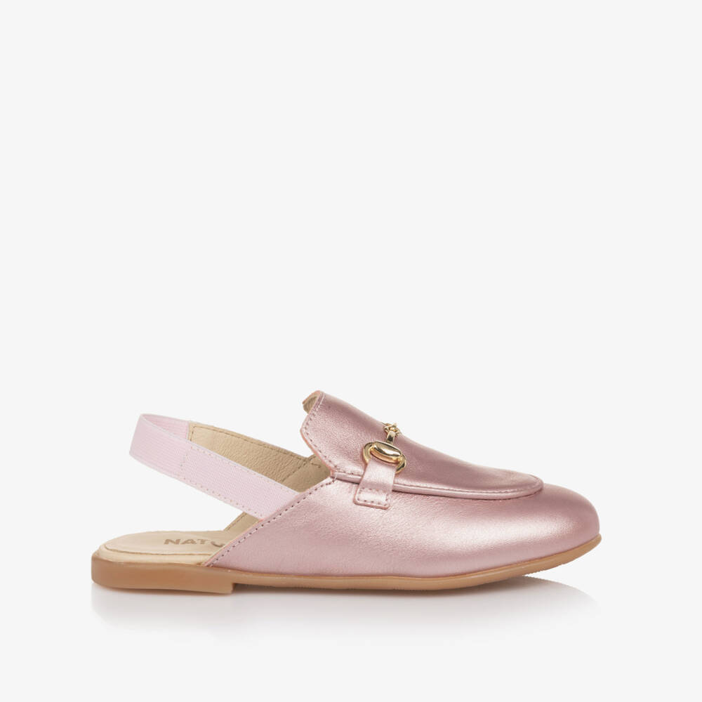Naturino-Girls Pink Leather Slingback Loafers | Childrensalon