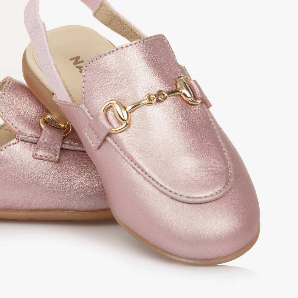 Naturino-Girls Pink Leather Slingback Loafers | Childrensalon