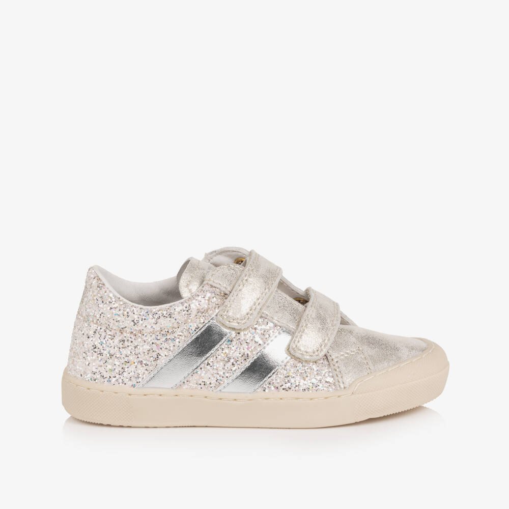 Naturino-Girls Silver Glitter Distressed Leather Trainers | Childrensalon