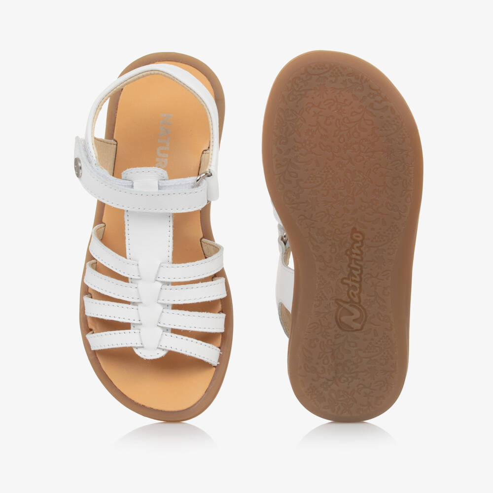 Naturino-Girls White Leather Sandals  | Childrensalon