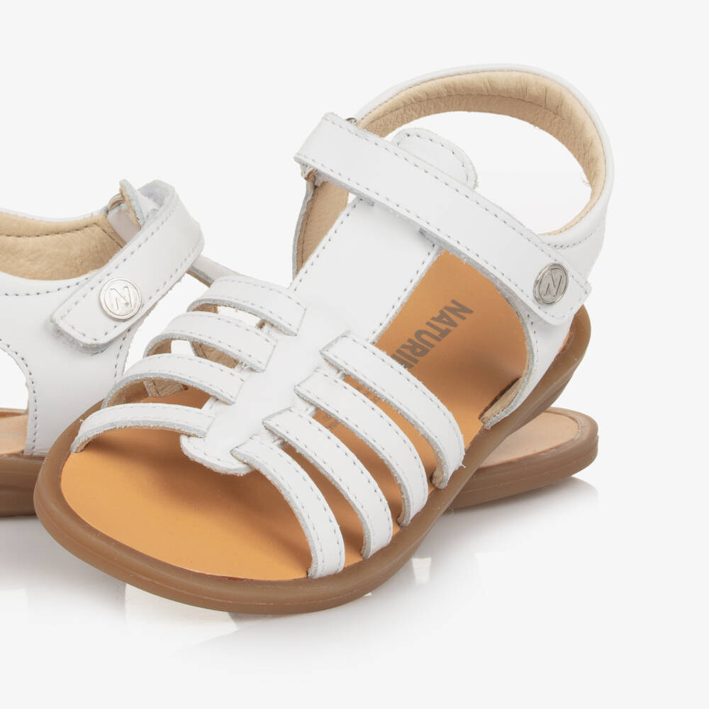 Naturino-Girls White Leather Sandals  | Childrensalon