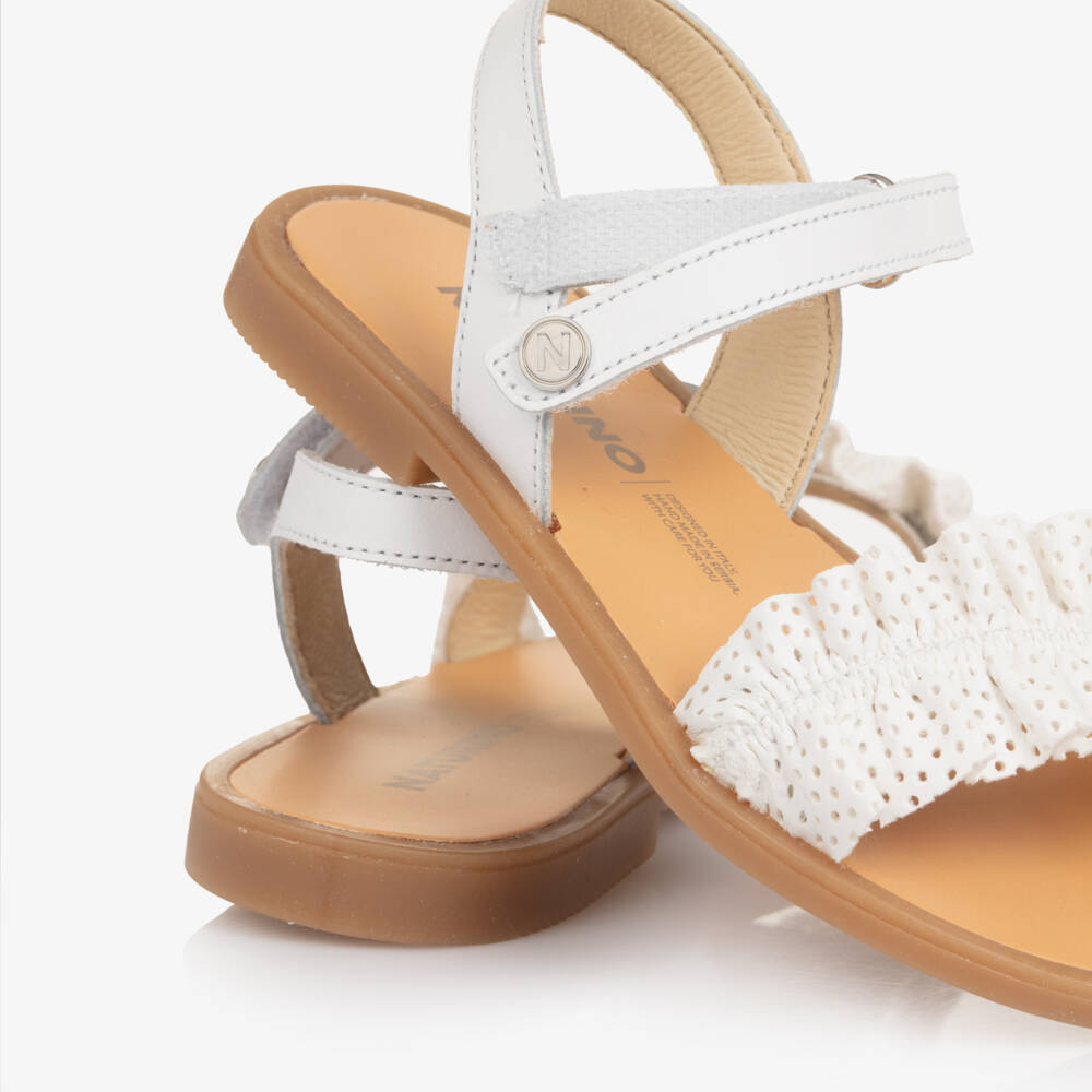 Naturino-Girls White Leather Sandals with Frill | Childrensalon