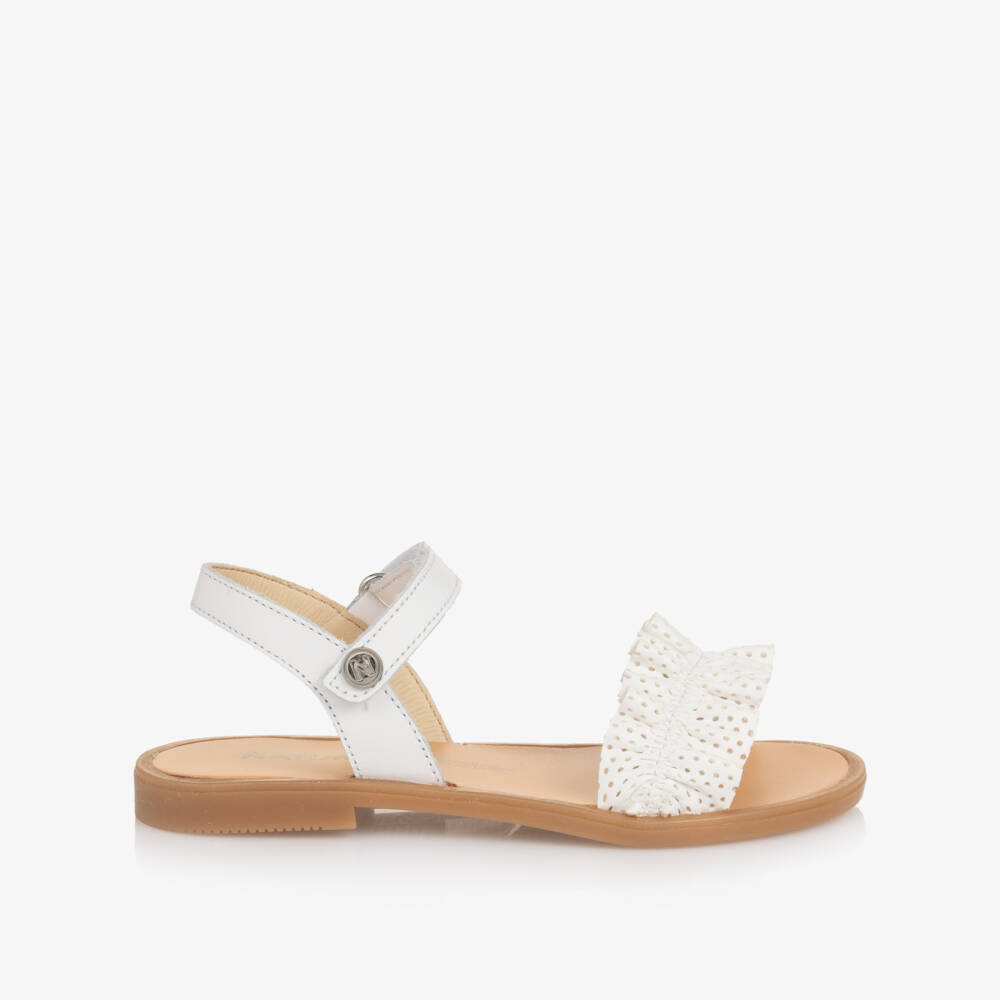 Naturino-Girls White Leather Sandals with Frill | Childrensalon