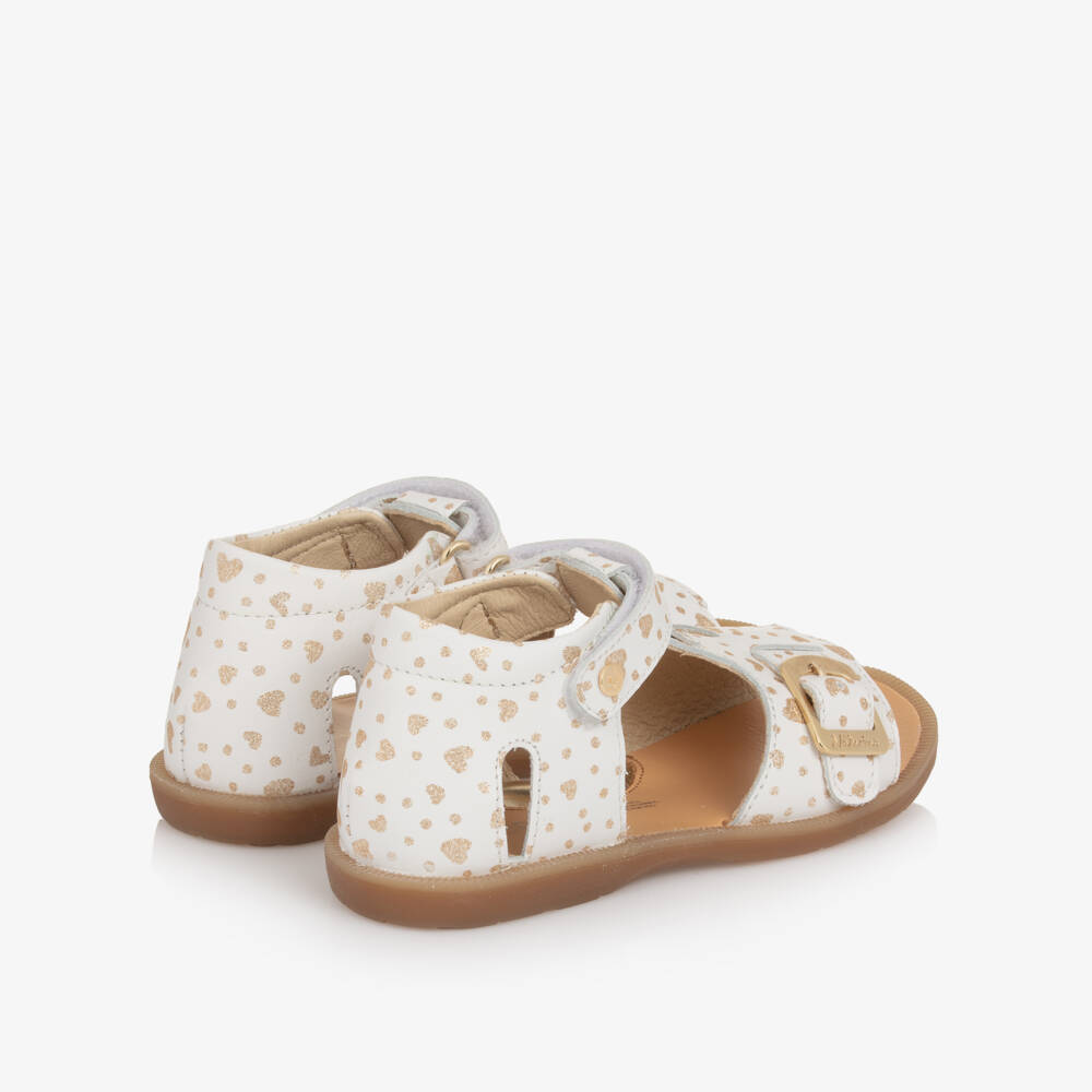 Naturino-Girls White Leather Sandals with Gold Hearts | Childrensalon