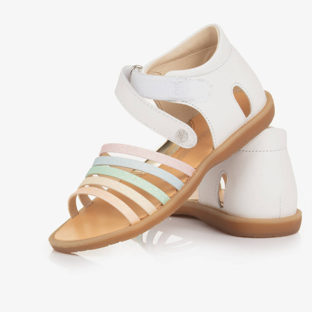 Naturino-Girls White Leather Sandals with Multicoloured Straps | Childrensalon
