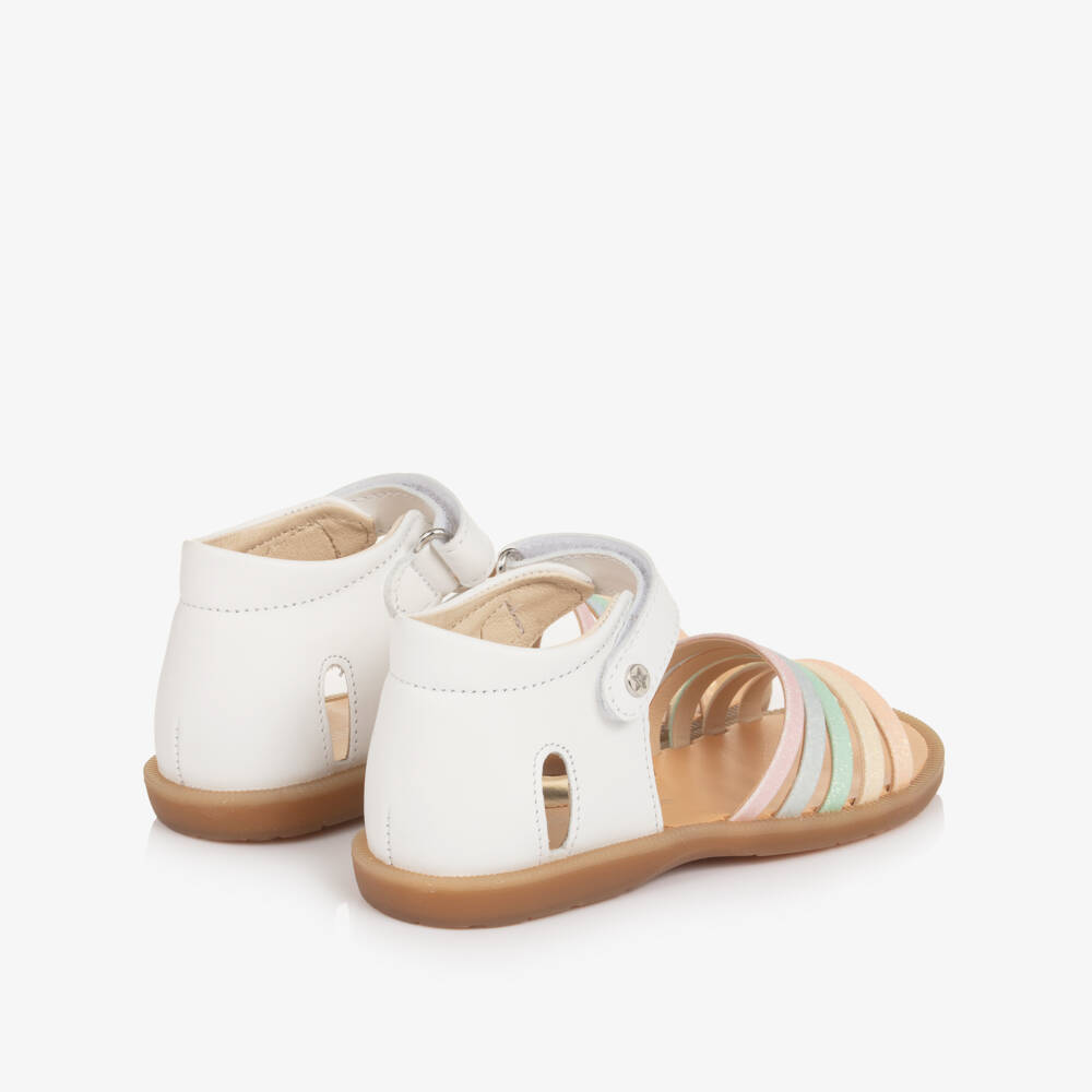 Naturino-Girls White Leather Sandals with Multicoloured Straps | Childrensalon