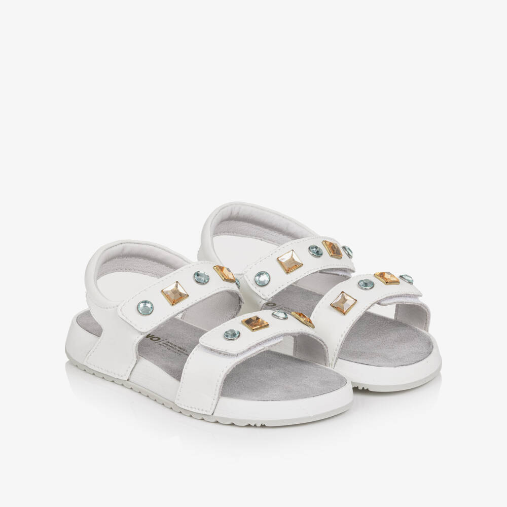 Naturino-Girls White Leather Sandals with Rhinestones | Childrensalon