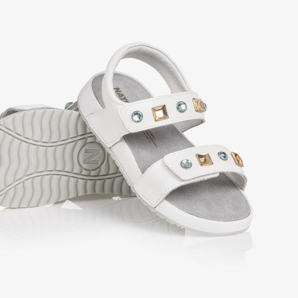 Naturino-Girls White Leather Sandals with Rhinestones | Childrensalon