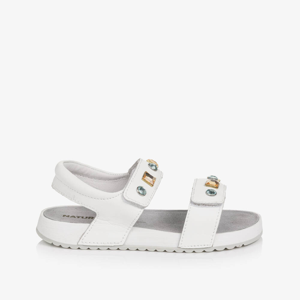 Naturino-Girls White Leather Sandals with Rhinestones | Childrensalon