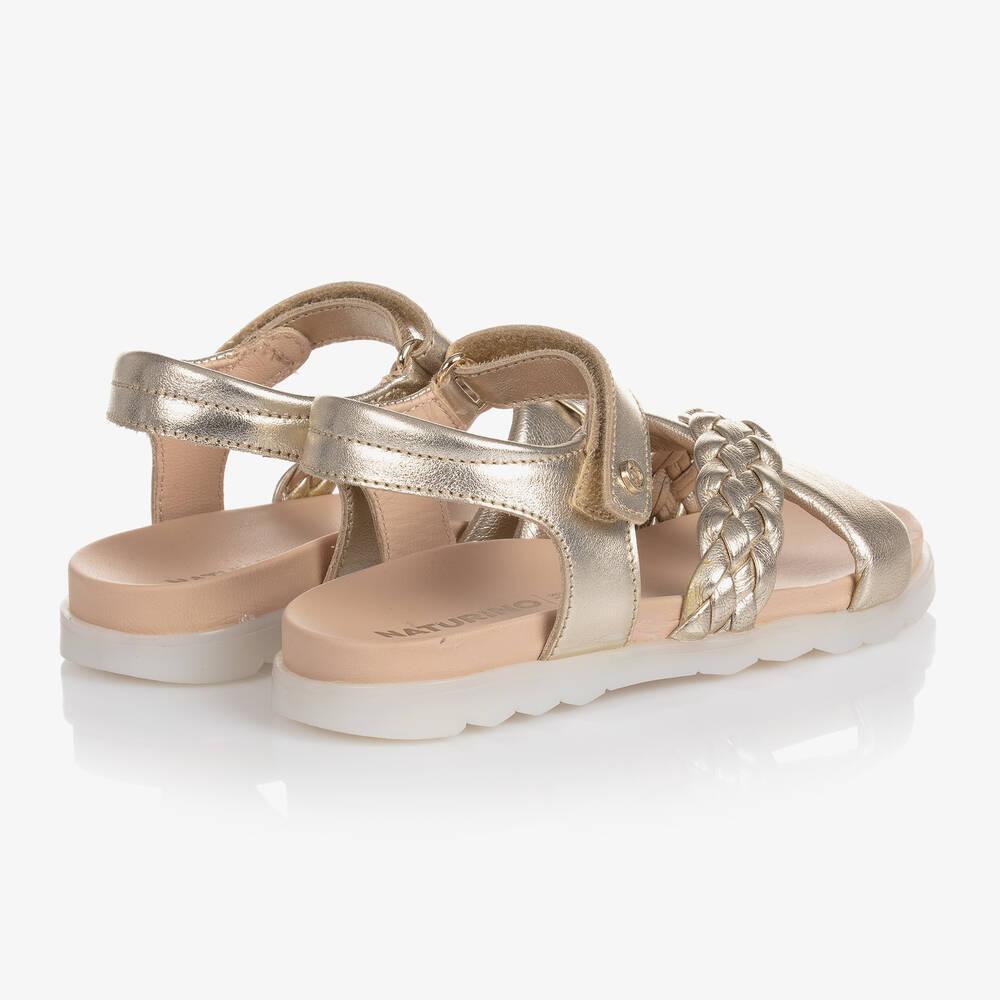 Naturino-Gold Leather Plait Sandals | Childrensalon