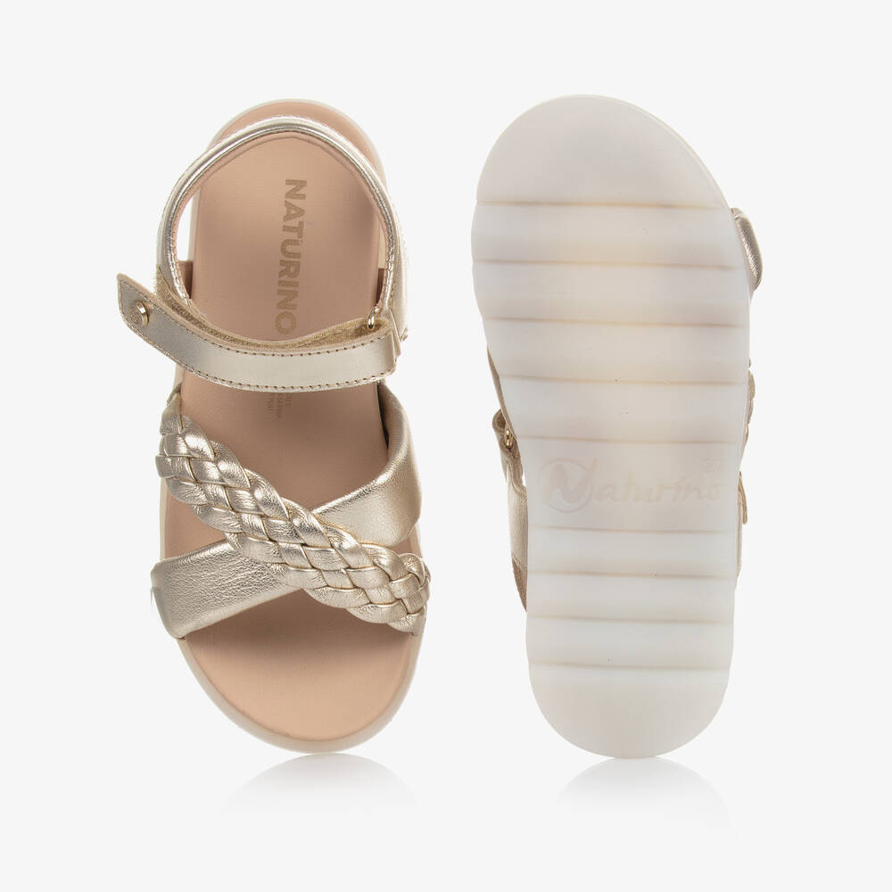Naturino-Gold Leather Plait Sandals | Childrensalon