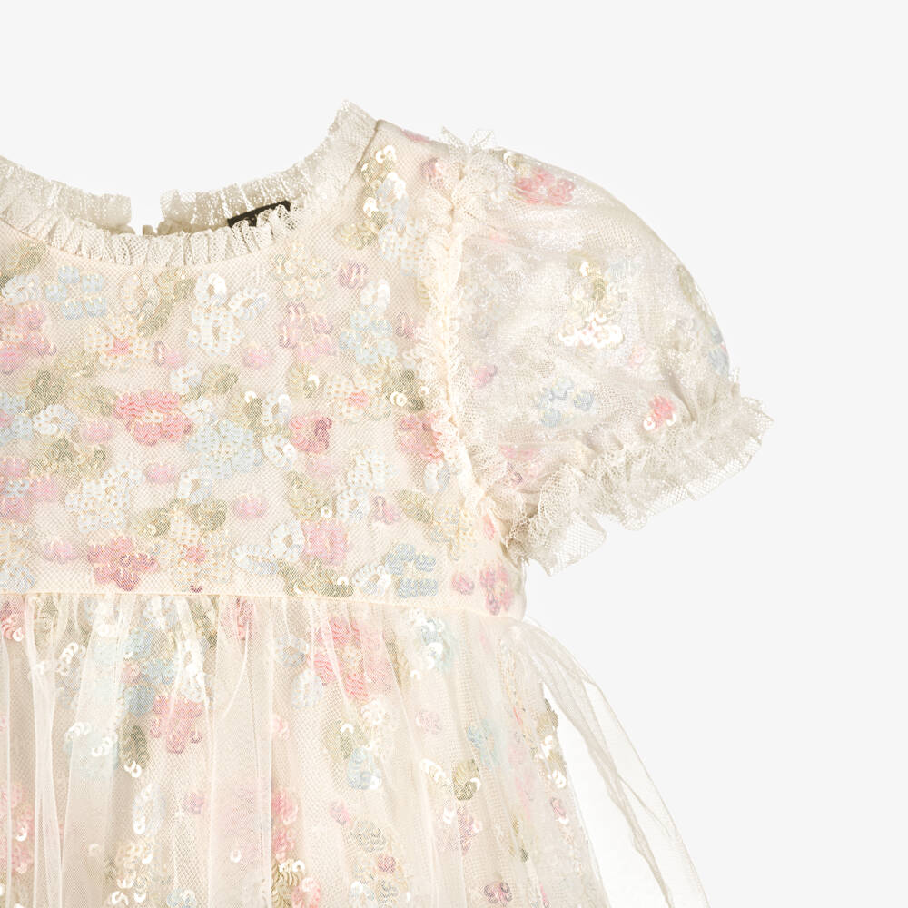 Needle & Thread-Baby Girls Ivory Sequinned Tulle Dress | Childrensalon