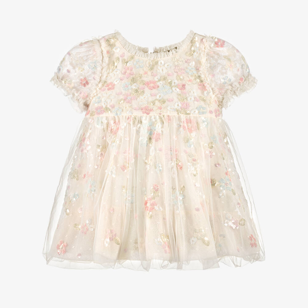 Needle & Thread-Baby Girls Ivory Sequinned Tulle Dress  | Childrensalon