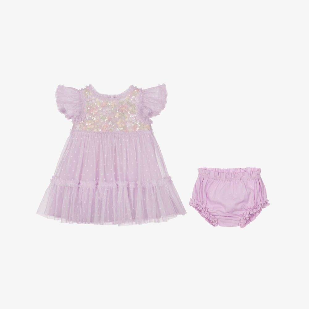 Needle & Thread-Baby Girls Lilac Purple Ruffle Tulle Dress with Sequins | Childrensalon