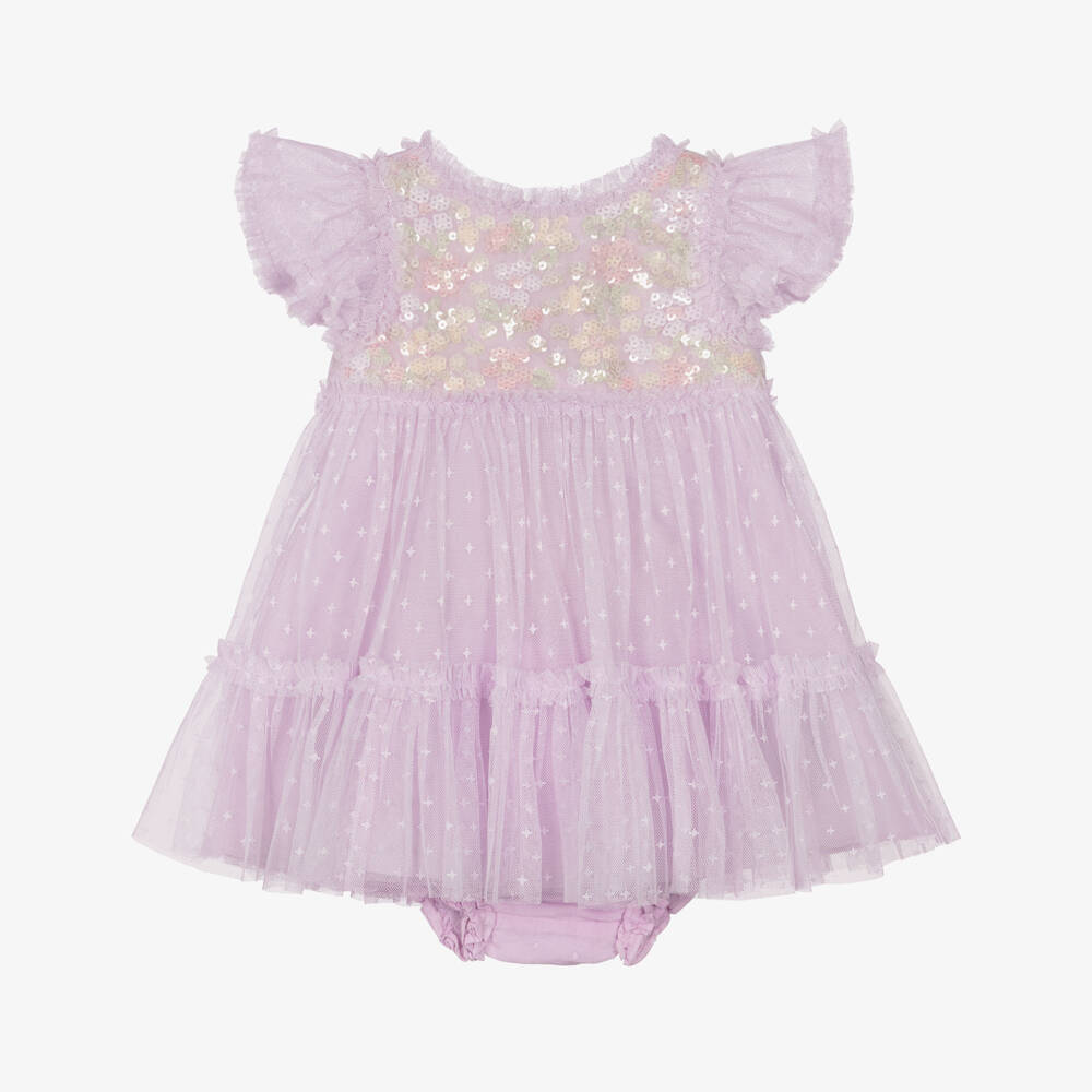 Needle & Thread-Baby Girls Lilac Purple Ruffle Tulle Dress with Sequins | Childrensalon