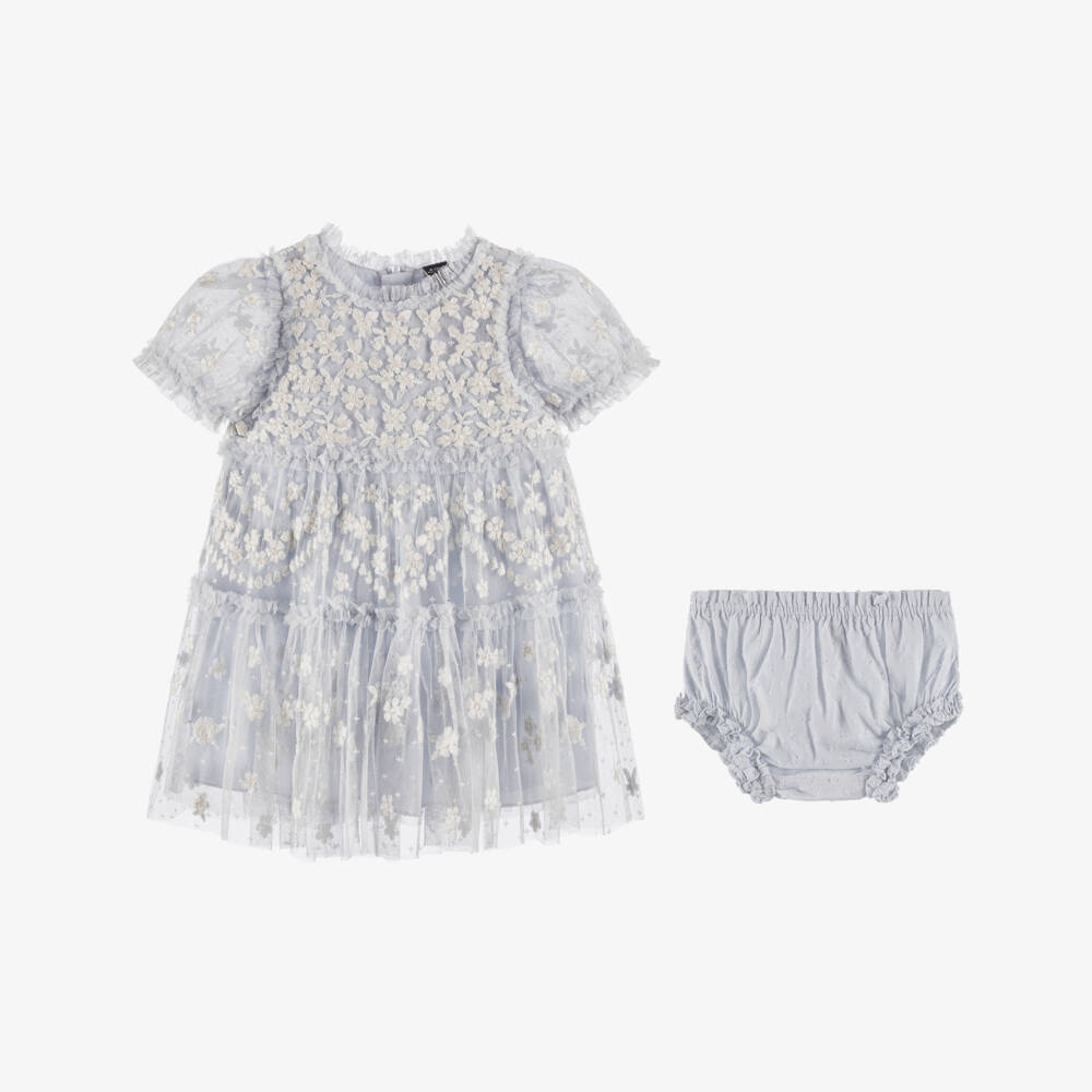 Needle & Thread-Baby Girls Pale Blue Garland Ribbon Dress | Childrensalon