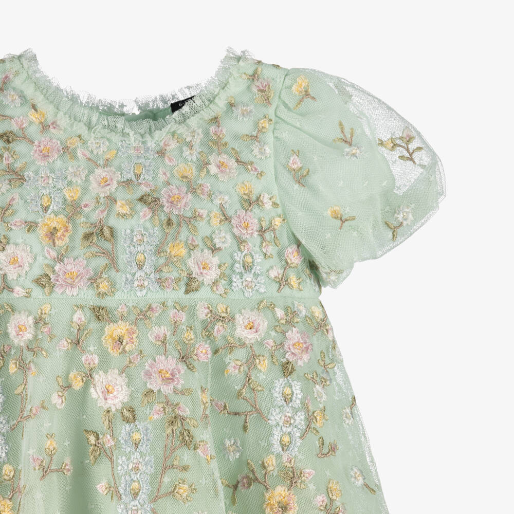 Needle & Thread-Baby Girls Pale Green Tulle Dress with Floral Embroidery | Childrensalon