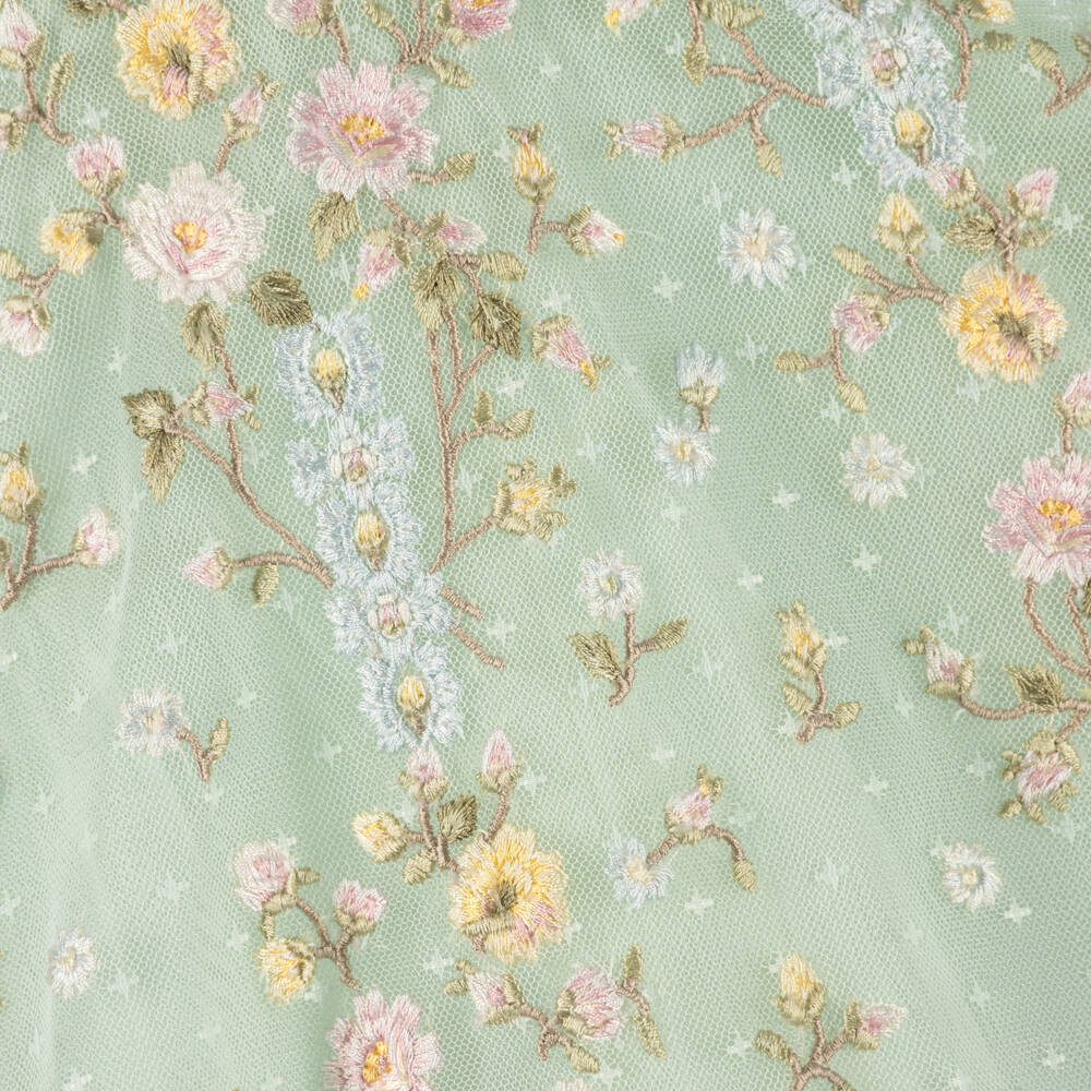Needle & Thread-Baby Girls Pale Green Tulle Dress with Floral Embroidery | Childrensalon