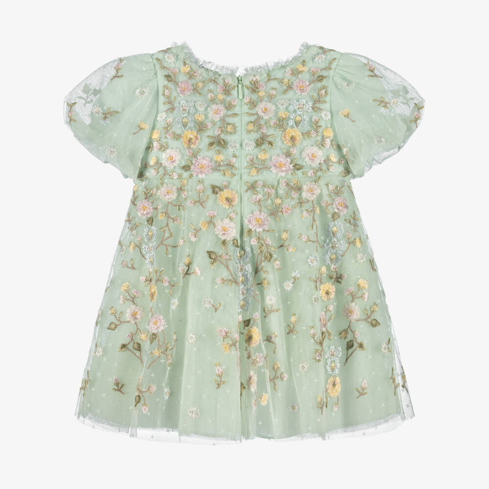 Needle & Thread-Baby Girls Pale Green Tulle Dress with Floral Embroidery | Childrensalon