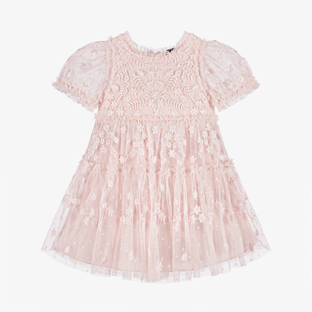 Needle & Thread-Baby Girls Pale Pink Embroidered Tulle Dress | Childrensalon