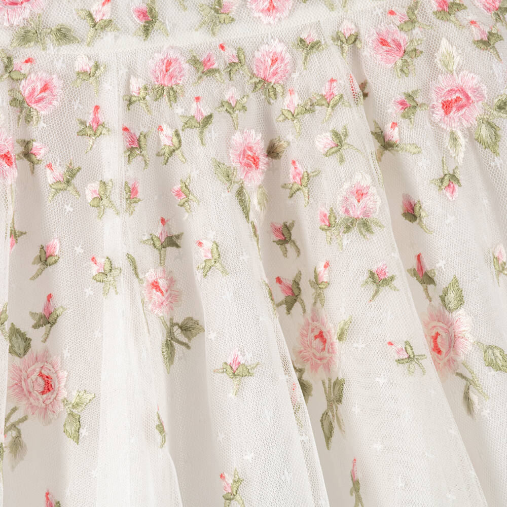 Needle & Thread-Baby Girls White Tulle Dress with Pink Floral Embroidery | Childrensalon
