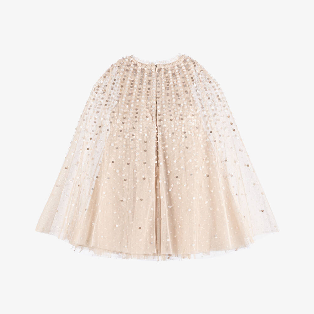 Needle & Thread-Girls Beige Sequinned Tulle Cape Dress | Childrensalon