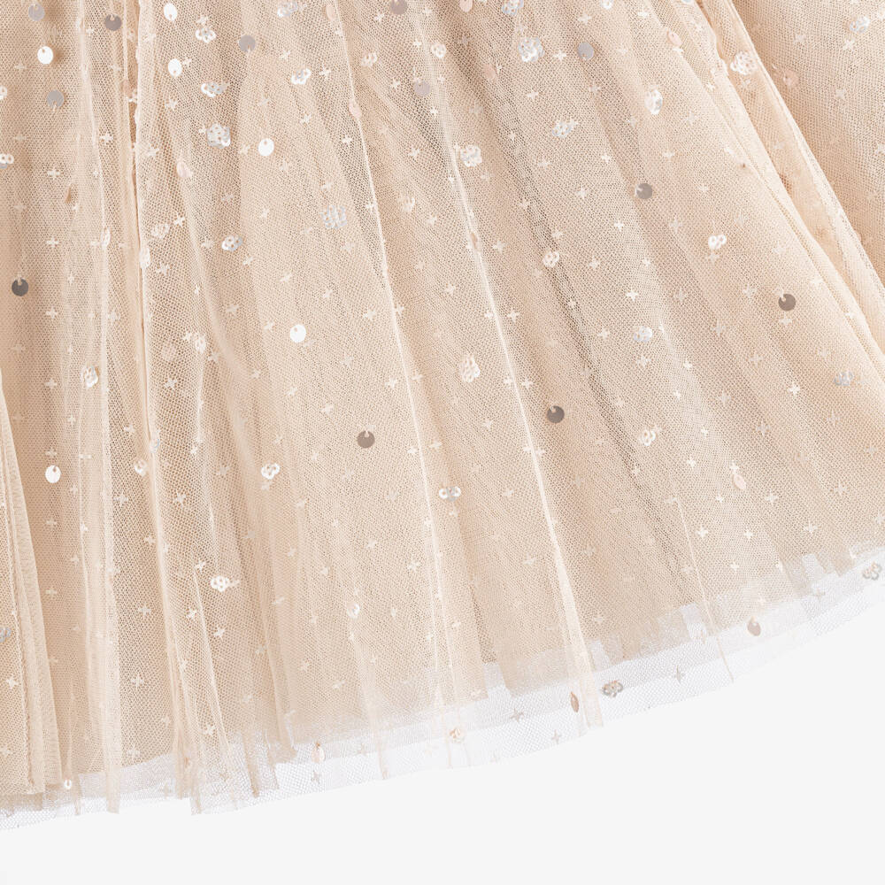 Needle & Thread-Girls Beige Sequinned Tulle Cape Dress | Childrensalon