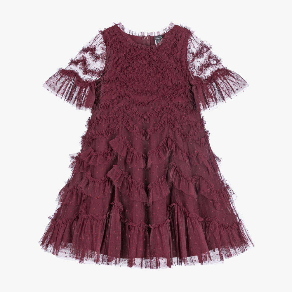 Needle & Thread-Girls Burgundy Ruffle Tulle Dress | Childrensalon